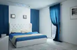 Bedroom design in gray and blue tones