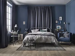 Gray and blue in the bedroom interior