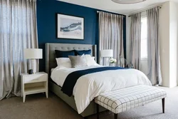 Gray and blue in the bedroom interior