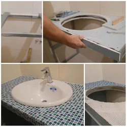 Раковинаның астындағы ваннаға арналған үстелдің DIY суреті
