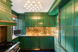 Dark green kitchen in the interior