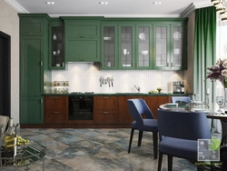 Dark Green Kitchen In The Interior