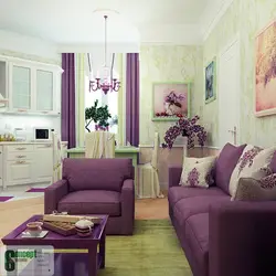 Purple green kitchen interior