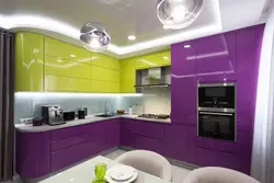 Purple green kitchen interior