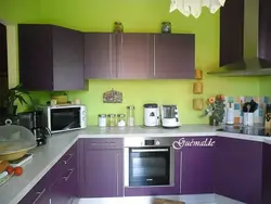 Purple green kitchen interior