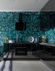 Black turquoise kitchen interior