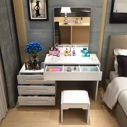 Photo of a bedroom with a table