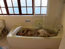 Фота спіць у ваннай