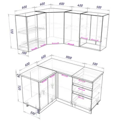 Corner kitchen design projects with dimensions