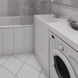 Washing machine in the bathtub under the sink photo