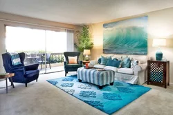 Turquoise carpet in the living room interior