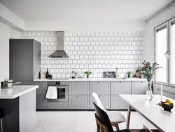 White kitchen design with white tiles