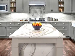 Light gray countertop in the kitchen interior