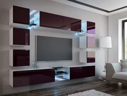 Wall design in the living room in a modern style with a TV photo