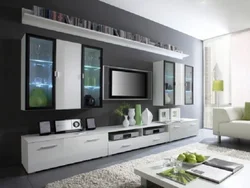 Wall design in the living room in a modern style with a TV photo