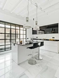 White marble floor in the kitchen photo