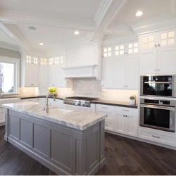 White marble floor in the kitchen photo