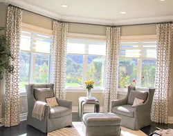 Bay windows in the living room photo in a modern style