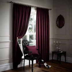 Burgundy Curtains In The Bedroom Interior