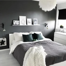 Bedroom in gray and black tones photo