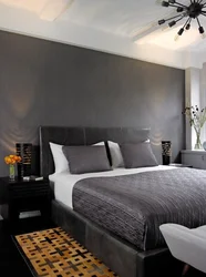 Bedroom in gray and black tones photo