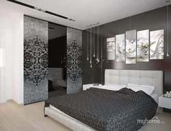 Bedroom in gray and black tones photo