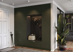 Green wardrobe in the hallway interior