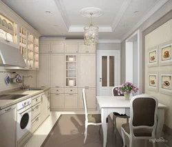 Beige neoclassical kitchen in the interior